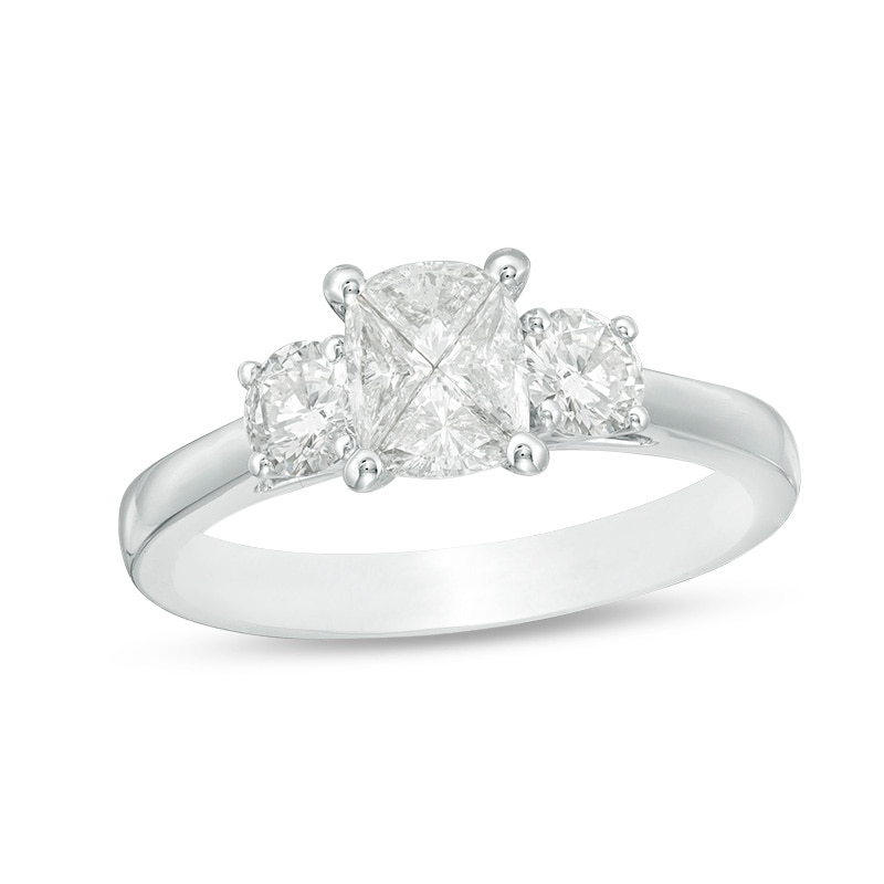 Main Image 1 of Previously Owned - 1.00 CT. T.W. Composite Diamond Cushion Three Stone Engagement Ring in 14K White Gold