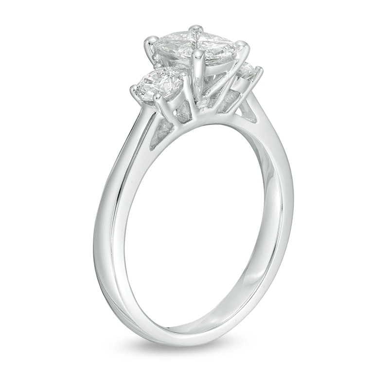 Main Image 2 of Previously Owned - 1.00 CT. T.W. Composite Diamond Cushion Three Stone Engagement Ring in 14K White Gold