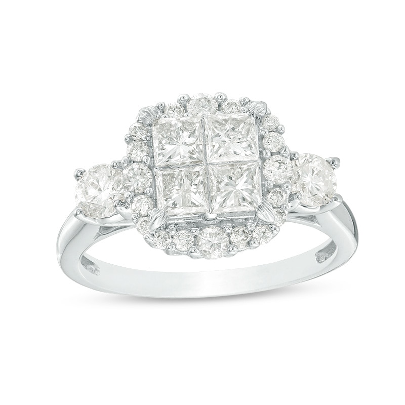 Previously Owned - 1.50 CT. T.W. Quad Princess-Cut Diamond Frame Engagement Ring in 14K White Gold