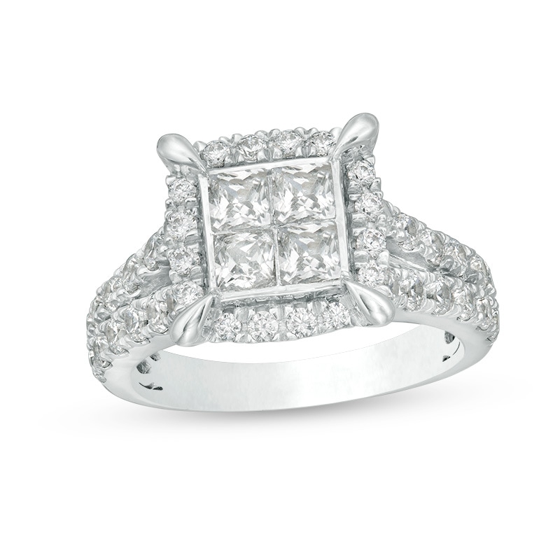Previously Owned - 2.00 CT. T.W. Quad Princess-Cut Diamond Frame Engagement Ring in 14K White Gold