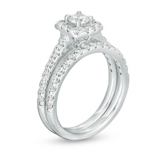 Previously Owned - 1.00 CT. T.W. Diamond Cushion Frame Bridal Set in 14K White Gold