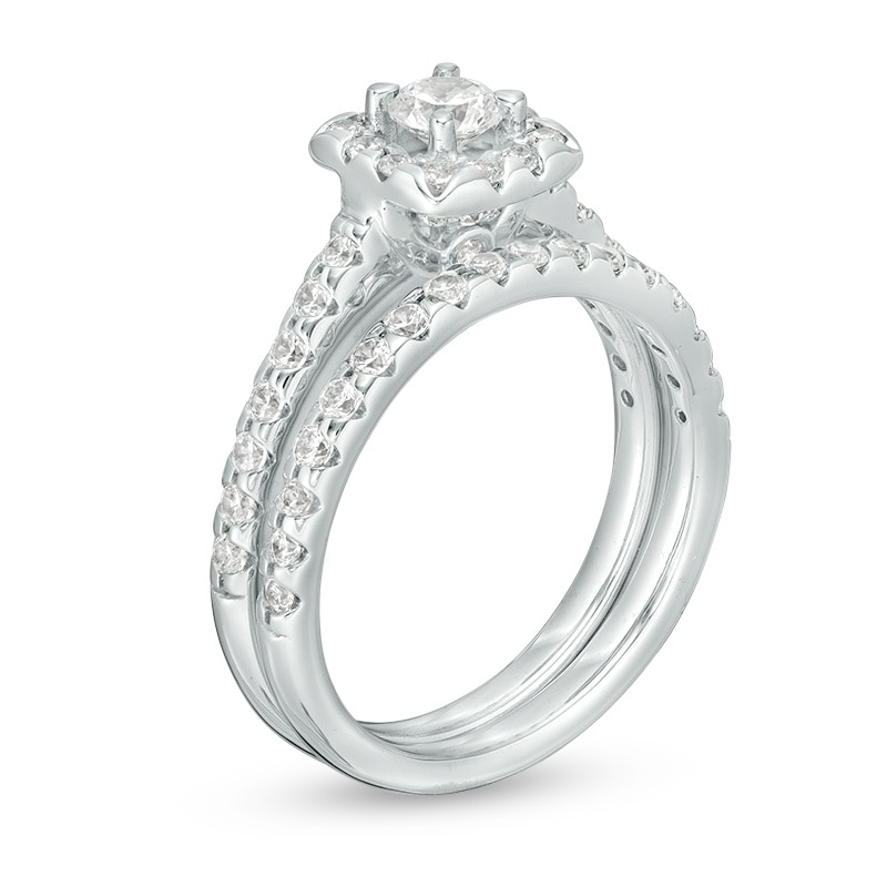 Previously Owned - 1.00 CT. T.W. Diamond Cushion Frame Bridal Set in 14K White Gold