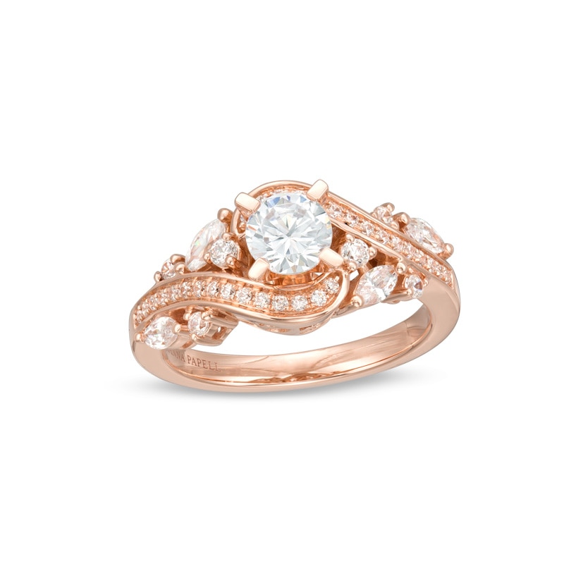 Previously Owned - Adrianna Papell 1.12 CT. T.W. Diamond Bypass Frame Leaf-Shank Engagement Ring in 14K Rose Gold (F/I1)