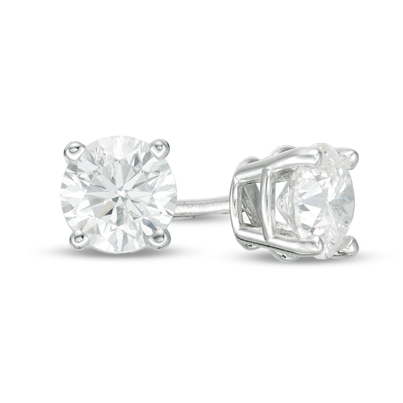 Previously Owned - 0.90 CT. T.W.  Diamond Solitaire Stud Earrings in 10K White Gold (J/I2)