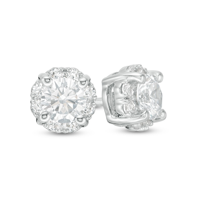Previously Owned - 1.00 CT. T.W. Diamond Frame Stud Earrings in 14K White Gold (I/I2)