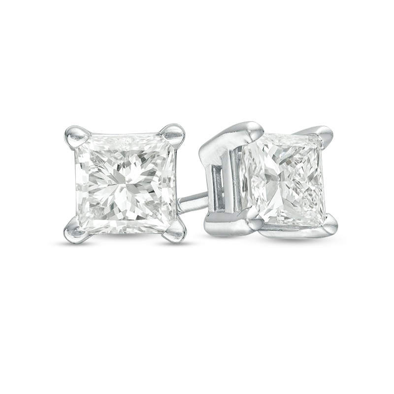 Main Image 1 of Previously Owned - 0.30 CT. T.W. Princess-Cut Diamond Solitaire Stud Earrings in 14K White Gold
