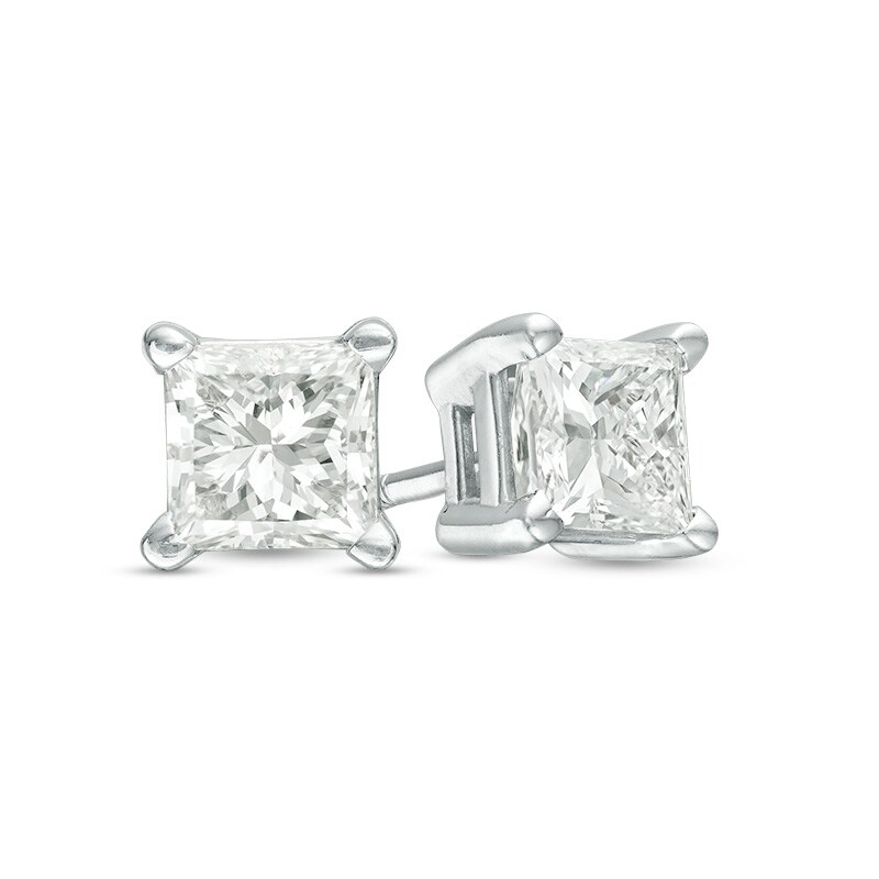 Main Image 1 of Previously Owned - 0.50 CT. T.W. Princess-Cut Diamond Solitaire Stud Earrings in 14K White Gold (J/I3)