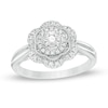 Thumbnail Image 0 of Previously Owned - 0.30 CT. T.W. Diamond Flower Frame Vintage-Style Engagement Ring in 14K White Gold