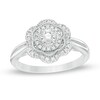 Thumbnail Image 0 of Previously Owned - 0.30 CT. T.W. Diamond Flower Frame Vintage-Style Engagement Ring in 14K White Gold