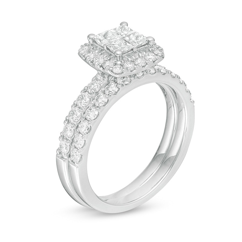 Previously Owned - 1.00 CT. T.W. Quad Princess-Cut Diamond Frame Bridal Set in 14K White Gold