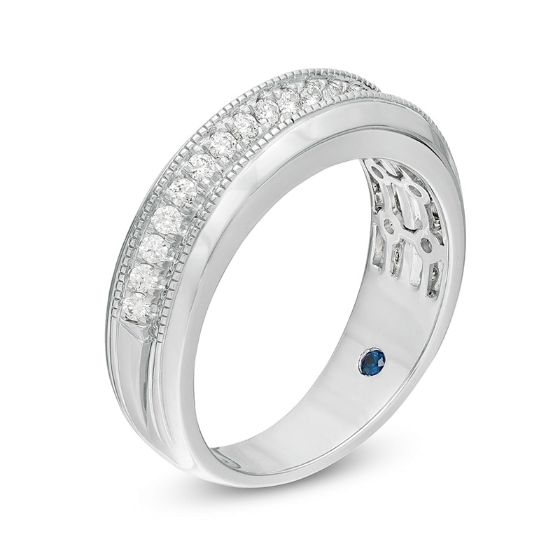 Previously Owned - Vera Wang Men's 0.58 CT. T.W. Diamond Two Row Wedding Band in 14K White Gold