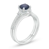 Thumbnail Image 3 of Previously Owned - 6.0mm Blue Sapphire and 0.20 CT. T.W. Diamond Bridal Set in 14K White Gold