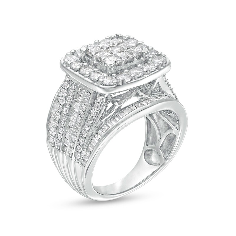 Main Image 3 of Previously Owned - 3.00 CT. T.W. Princess-Cut Composite Diamond Frame Multi-Row Engagement Ring in 10K White Gold