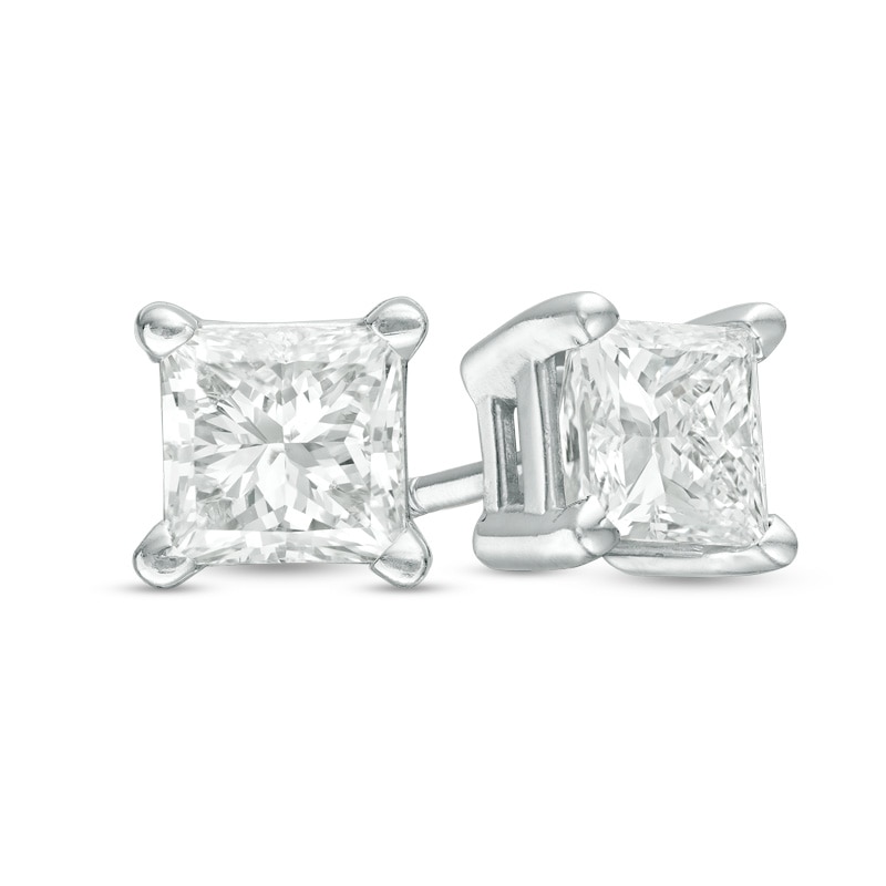 Main Image 1 of Previously Owned - Princess-Cut Diamond Accent Crown Royal Earrings in 14K White Gold