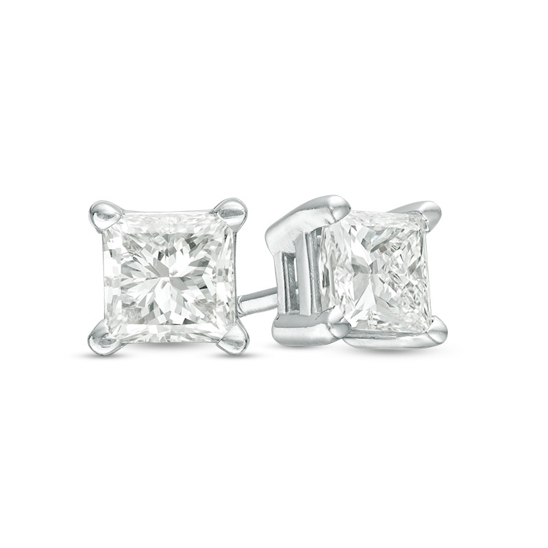 Previously Owned - 0.50 CT. T.W. Princess-Cut Diamond Solitaire Stud Earrings in 14K White Gold (J/I3)