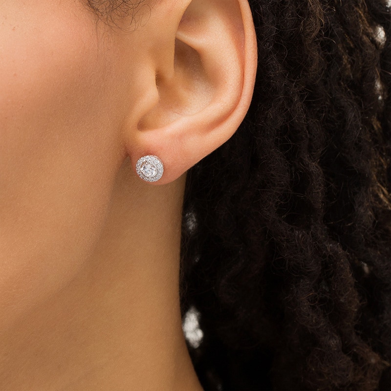 Main Image 2 of Previously Owned - 0.75 CT. T.W. Diamond Frame Stud Earrings in 10K White Gold (I/I3)