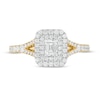 Previously Owned - 0.75 CT. T.W. Emerald-Cut Diamond Double Frame Split Shank Engagement Ring in 14K Two-Tone Gold