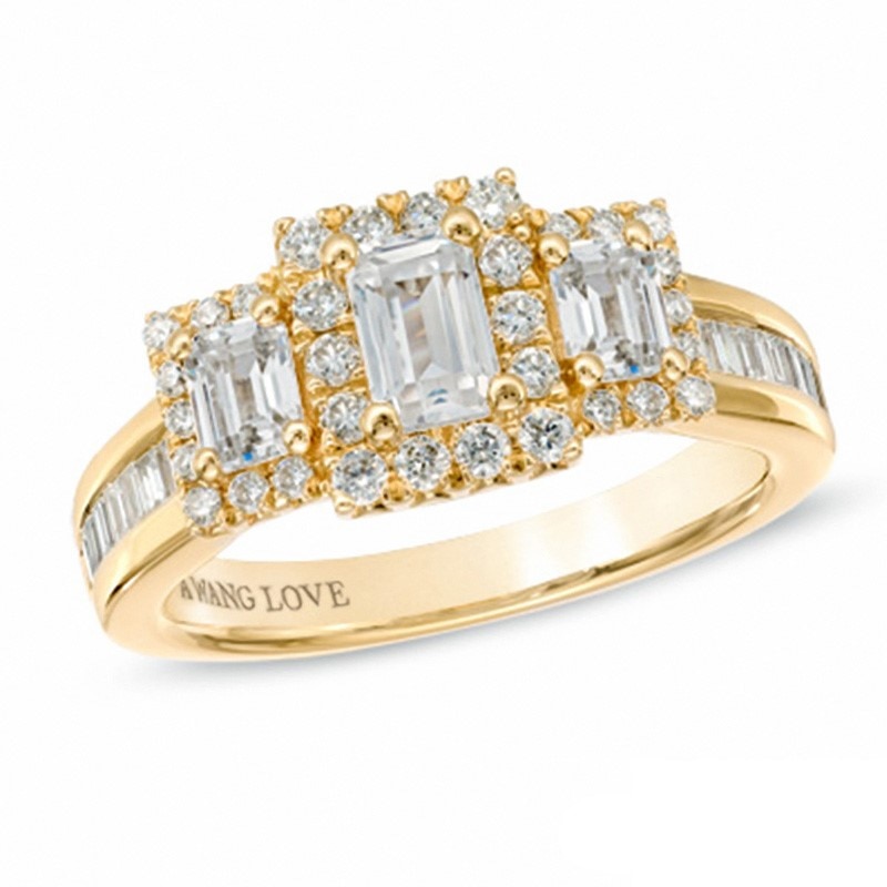 Previously Owned - Vera Wang Love Collection 1.45 CT. T.W. Emerald-Cut Diamond Three Stone Ring in 14K Gold|Peoples Jewellers