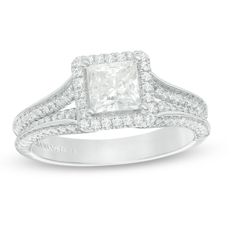 Previously Owned - Vera Wang Love Collection 1.45 CT. T.W. Princess-Cut Diamond Frame Engagement Ring in 14K White Gold