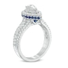 Thumbnail Image 1 of Previously Owned - Vera Wang Love Collection 0.95 CT. T.W. Pear-Shaped Diamond and Sapphire Frame Ring in 14K White Gold