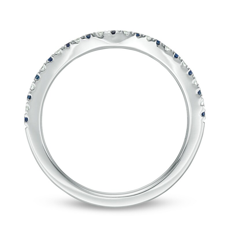 Previously Owned - Vera Wang Love Collection Blue Sapphire and 0.07 CT. T.W. Diamond Contour Band in 14K White Gold