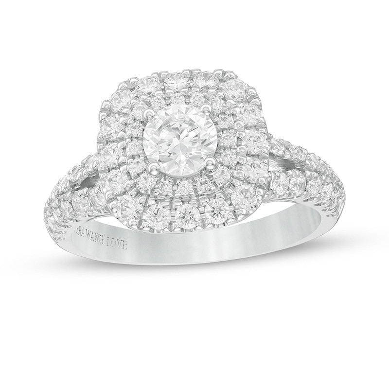 Main Image 1 of Previously Owned - Vera Wang Love Collection 1.45 CT. T.W. Diamond Double Cushion Frame Ring in 14K White Gold