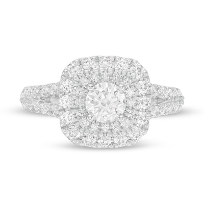 Previously Owned - Vera Wang Love Collection 1.45 CT. T.W. Diamond Double Cushion Frame Ring in 14K White Gold
