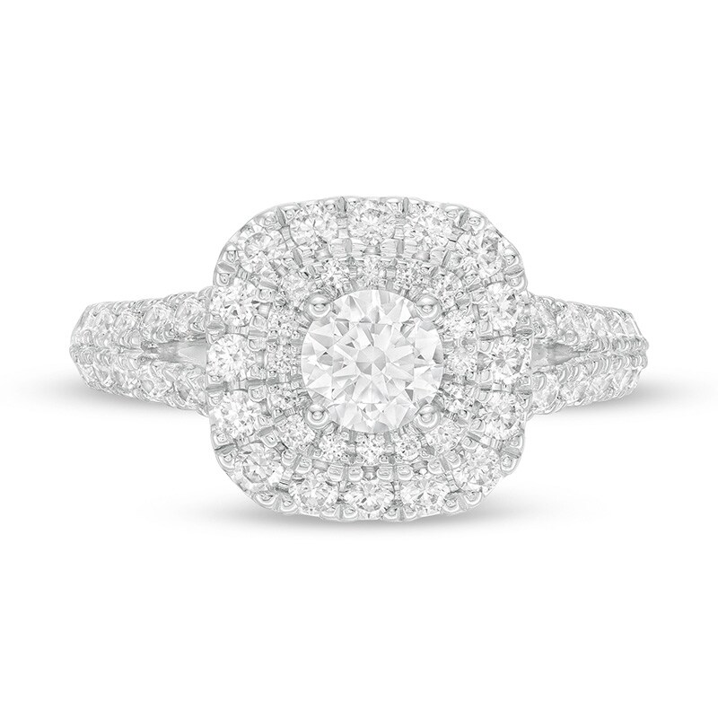 Main Image 4 of Previously Owned - Vera Wang Love Collection 1.45 CT. T.W. Diamond Double Cushion Frame Ring in 14K White Gold