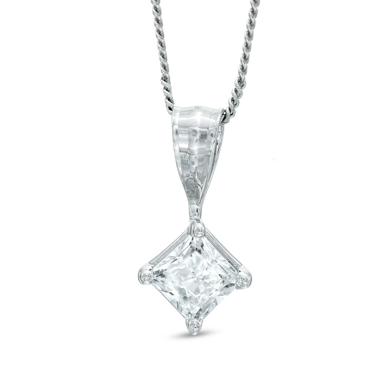 Previously Owned - 0.25 CT. Princess-Cut Diamond Solitaire Crown Royal Pendant in 14K White Gold (J/I3)