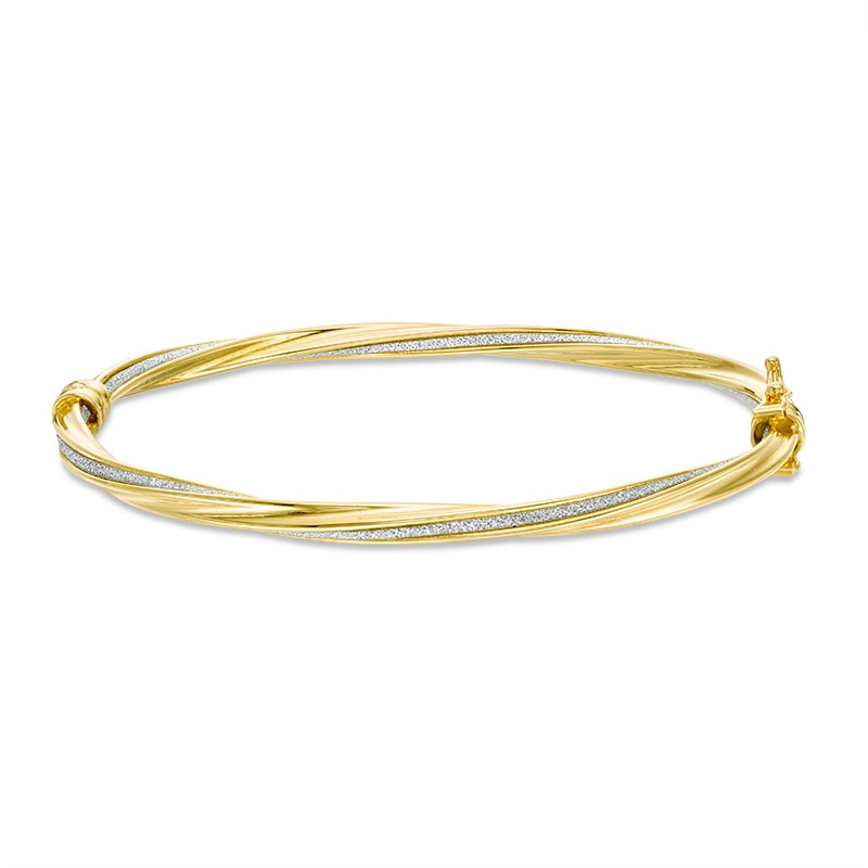 Previously Owned - Italian Gold Glitter Enamel Stripe Twist Bangle in 14K Gold|Peoples Jewellers