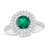 Previously Owned - 6.5mm Lab-Created Emerald and White Lab-Created Sapphire Double Frame Ring in Sterling Silver