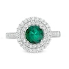 Previously Owned - 6.5mm Lab-Created Emerald and White Lab-Created Sapphire Double Frame Ring in Sterling Silver