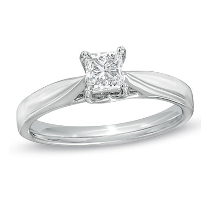 Previously Owned - Celebration Ideal 0.50 CT. Princess-Cut Diamond Ring in 14K White Gold (I/I1)