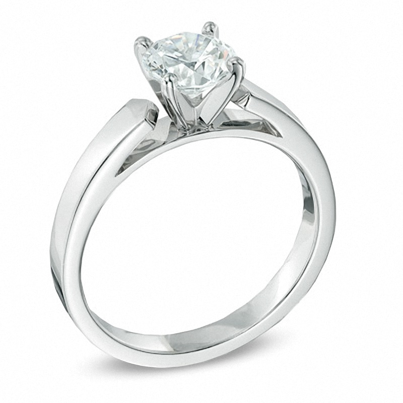 Previously Owned - 0.50 CT. Diamond Solitaire Crown Royal Engagement Ring in 14K White Gold (J/I2)