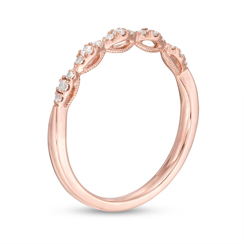 Main Image 3 of Previously Owned - 0.12 CT. T.W. Diamond Vintage-Style Scallop Edge Anniversary Band in 10K Rose Gold
