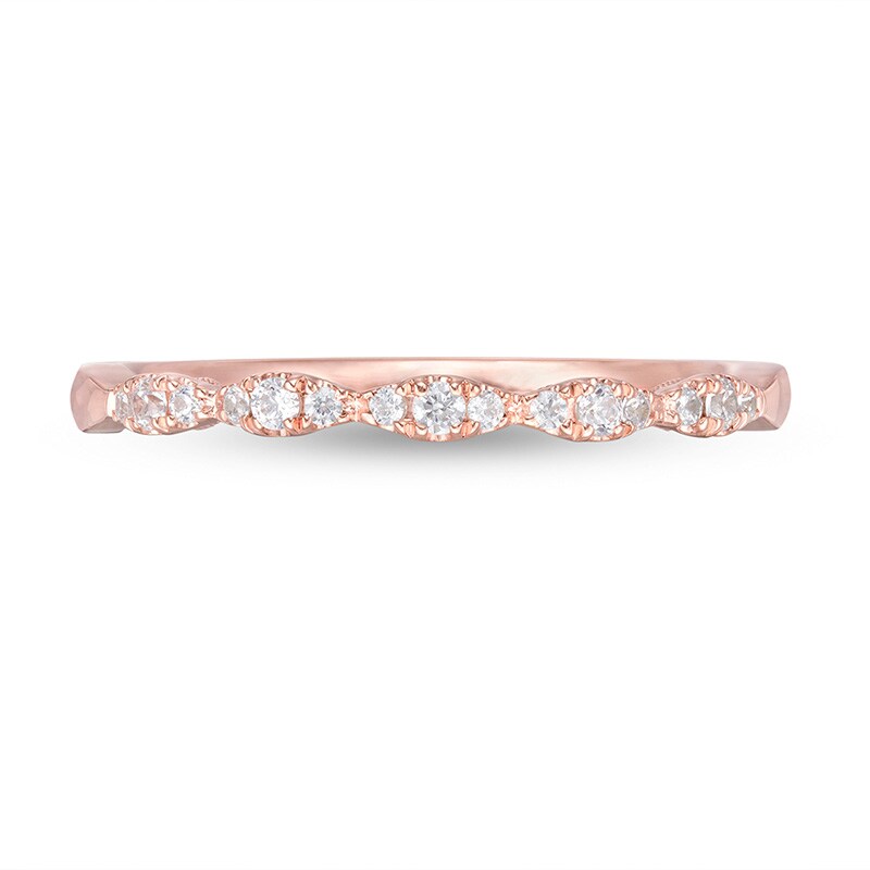 Main Image 4 of Previously Owned - 0.12 CT. T.W. Diamond Vintage-Style Scallop Edge Anniversary Band in 10K Rose Gold