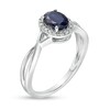 Thumbnail Image 3 of Previously Owned - Oval Blue Sapphire and 0.08 CT. T.W. Diamond Frame Twist Shank Ring in 10K White Gold