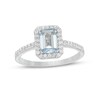 Thumbnail Image 1 of Previously Owned - Emerald-Cut Simulated Aquamarine and Lab-Created Sapphire Octagonal Frame Ring in Sterling Silver