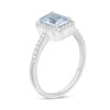 Thumbnail Image 3 of Previously Owned - Emerald-Cut Simulated Aquamarine and Lab-Created Sapphire Octagonal Frame Ring in Sterling Silver