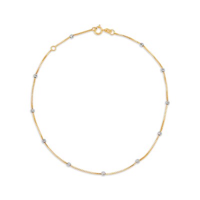 Previously Owned - Diamond-Cut Bead Station Anklet in 10K Two-Tone Gold - 10"