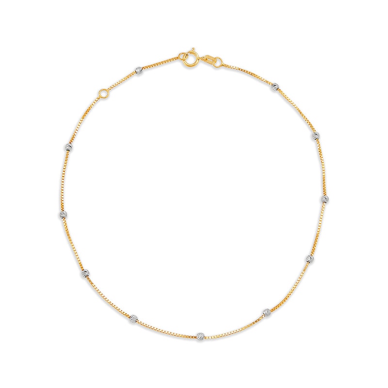 Previously Owned - Diamond-Cut Bead Station Anklet in 10K Two-Tone Gold - 10"