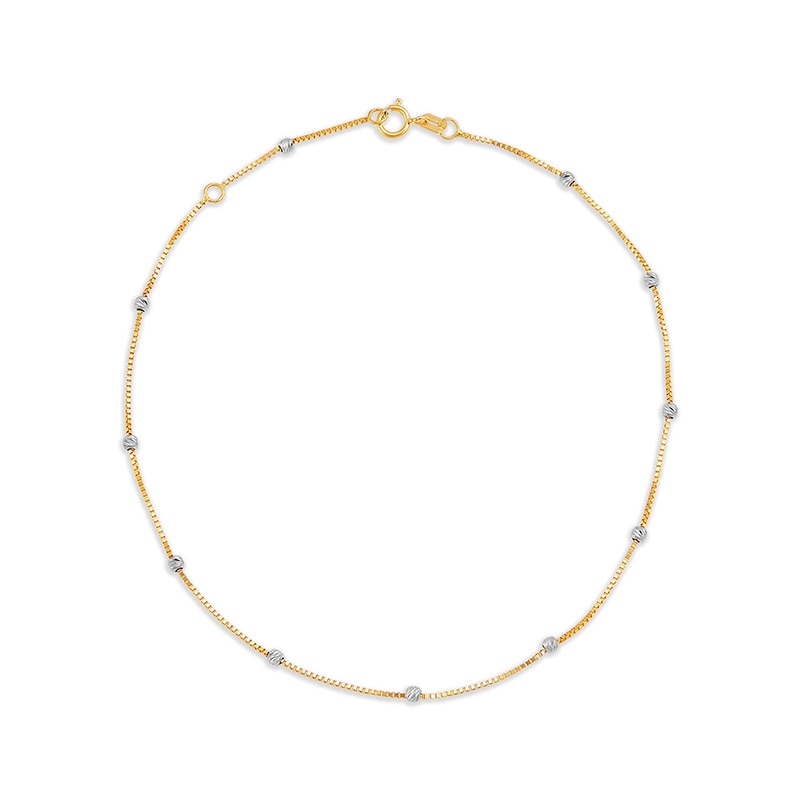 Previously Owned - Diamond-Cut Bead Station Anklet in 10K Two-Tone Gold - 10"|Peoples Jewellers