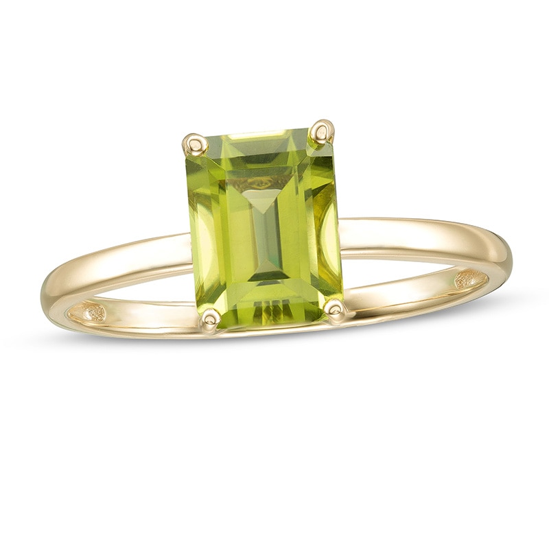 Previously Owned - Emerald-Cut Peridot Solitaire Ring in 10K Gold