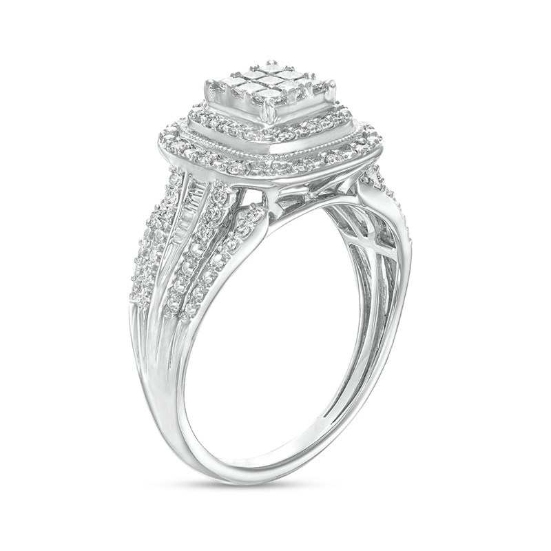 Main Image 3 of Previously Owned - 0.50 CT. T.W. Princess-Cut Multi-Diamond Vintage-Style Engagement Ring in 10K White Gold