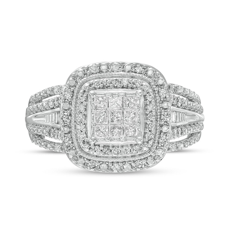 Main Image 4 of Previously Owned - 0.50 CT. T.W. Princess-Cut Multi-Diamond Vintage-Style Engagement Ring in 10K White Gold