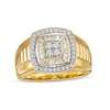 Thumbnail Image 1 of Previously Owned - Men's 0.70 CT. T.W. Quad Diamond Double Frame Ribbed Ring in 10K Gold
