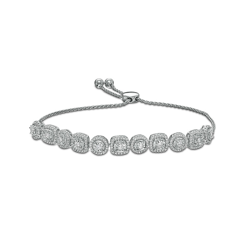 Previously Owned - 1.00 CT. T.W. Diamond Frame Alternating Bolo Bracelet in Sterling Silver – 9.5"|Peoples Jewellers