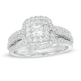 Previously Owned - 1.00 CT. T.W. Princess-Cut Diamond Frame Multi-Row Engagement Ring in 10K White Gold (I/I1)