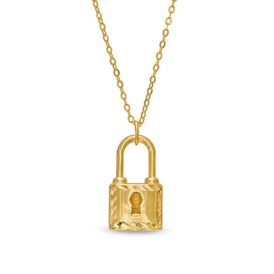 Previously Owned - Diamond-Cut Lock Pendant in 10K Gold