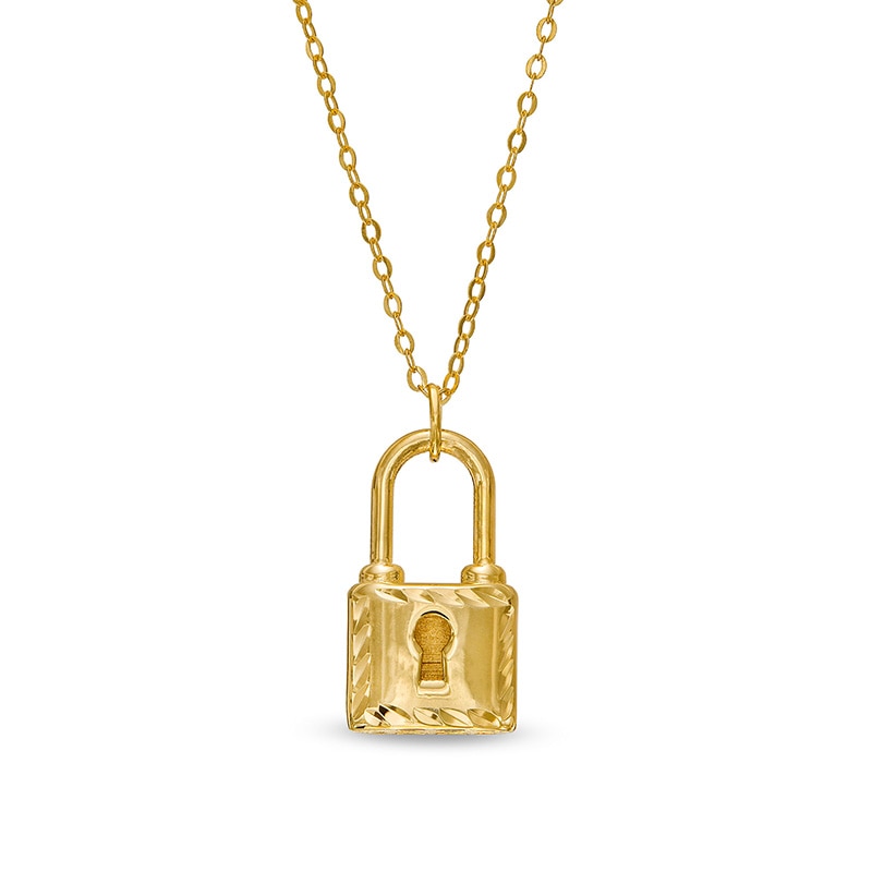 Previously Owned - Diamond-Cut Lock Pendant in 10K Gold